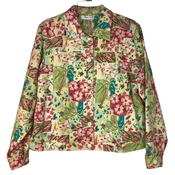 Coldwater Creek Floral Patchwork Print Jacket Button Front Collar Cotton Large - Picture 1 of 9